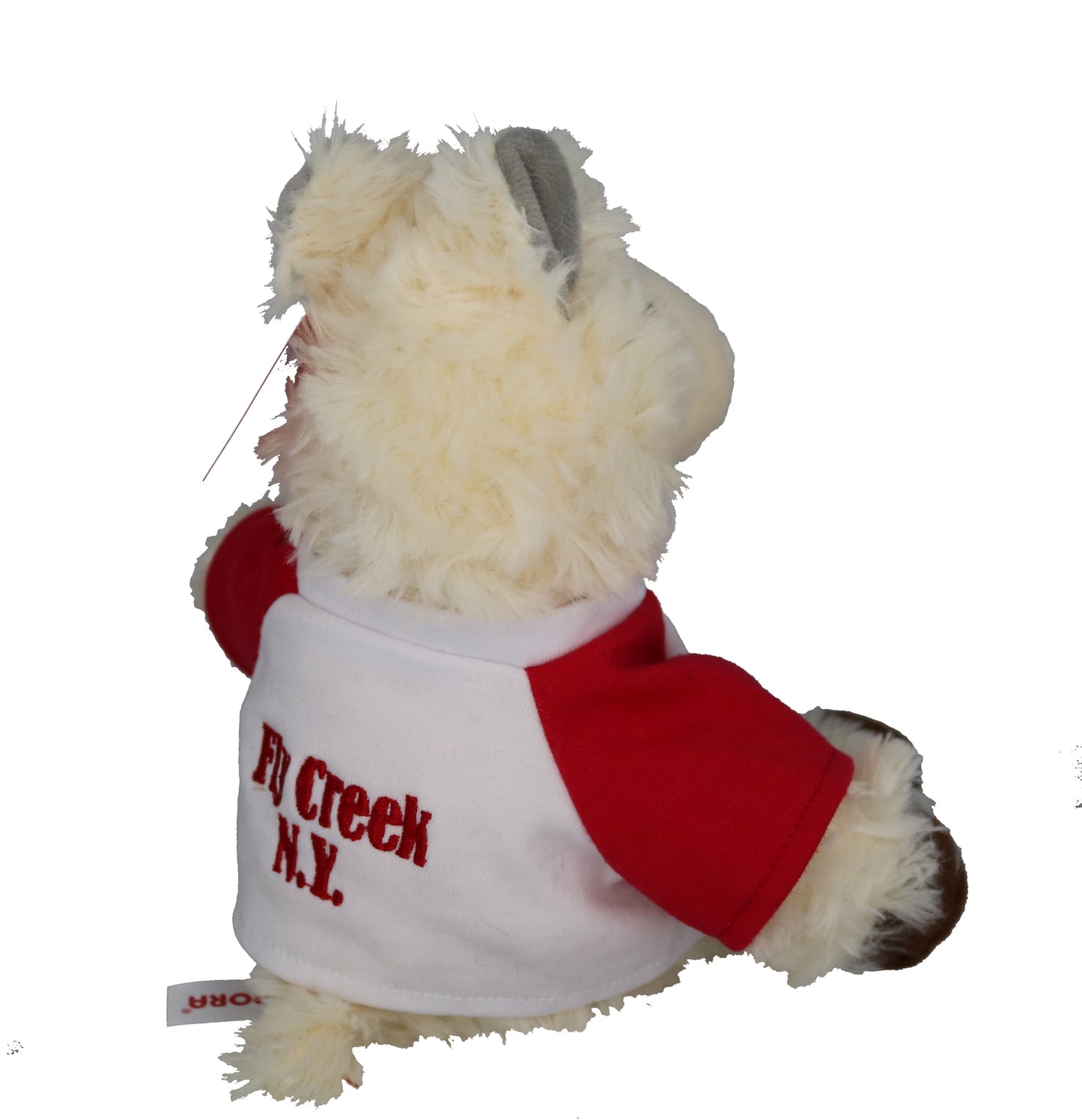 Stuffed Llama in Fly Creek Cider Mill Shirt