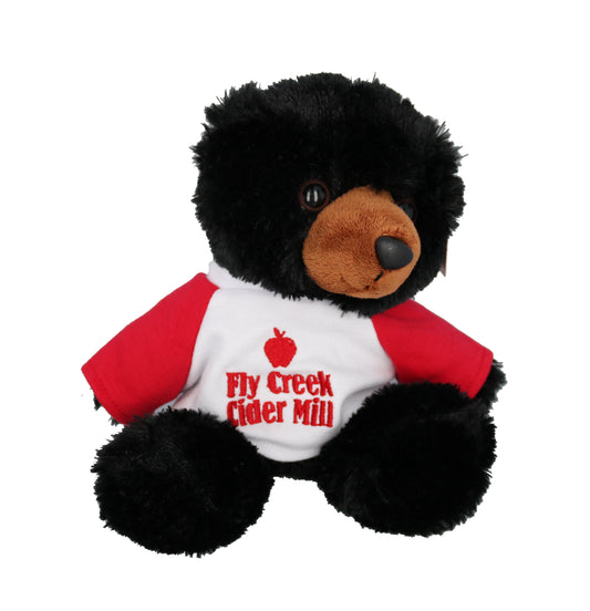 Stuffed Black Bear in Fly Creek Cider Mill Shirt